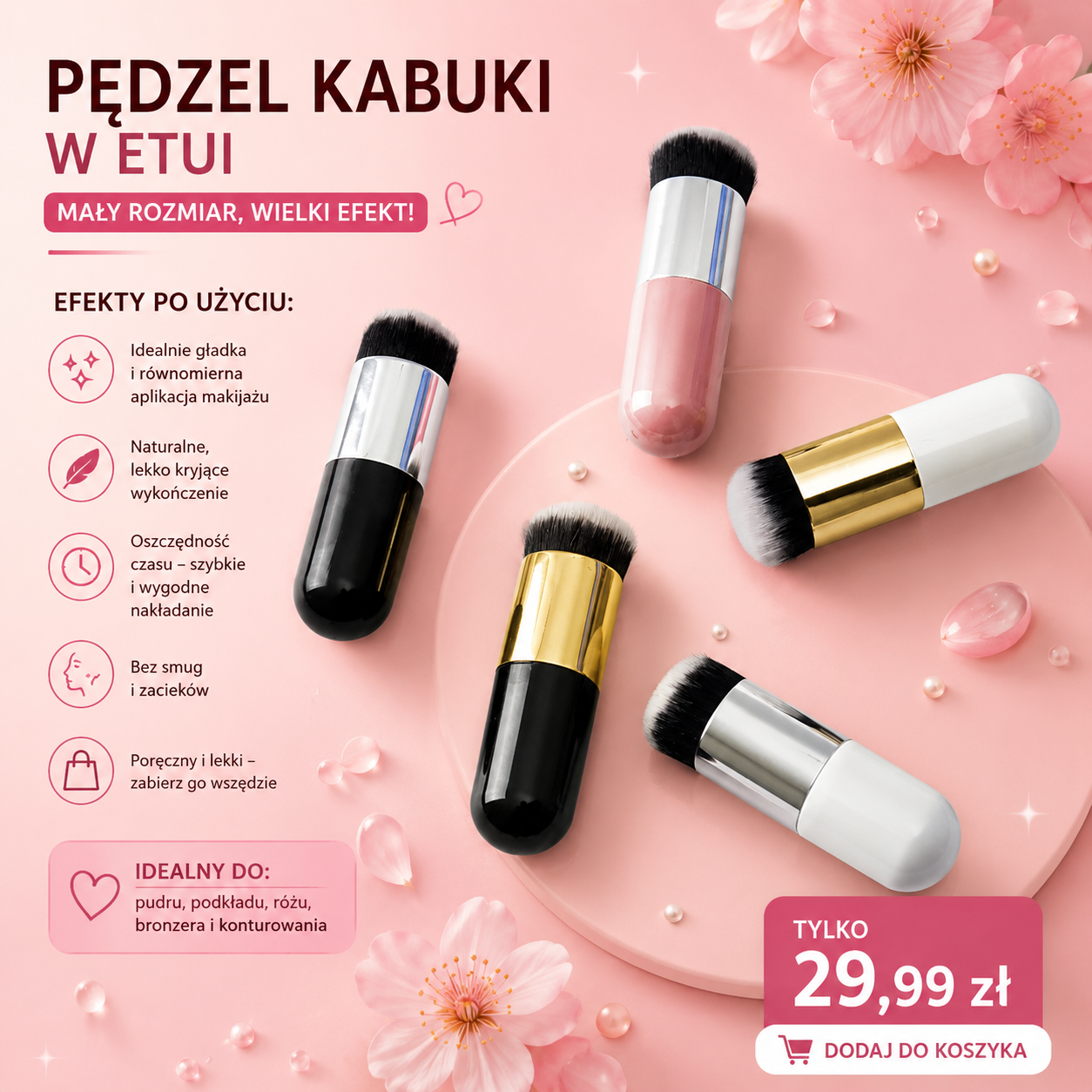 Pędzel do podkładu i korektora Flat Chubby – precyzyjna aplikacja BB, CC i Foundation