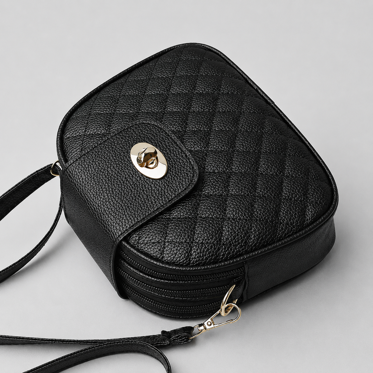 Czarna pikowana torebka damska crossbody – elegancka listonoszka z podwójną komorą