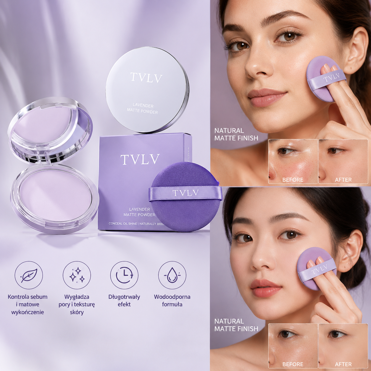 Fioletowy Kremowy Puder do Twarzy Cream to Powder – Matujący, Wygładzający i Konturujący Efekt