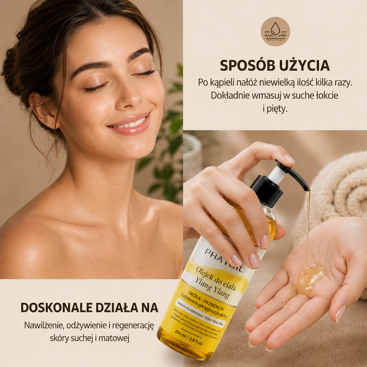 PHATOIL Olejek do Ciała 260 ml – Nawilżający Olejek do Masażu, Ciała i Włosów - 6 Zapachów do Wyboru