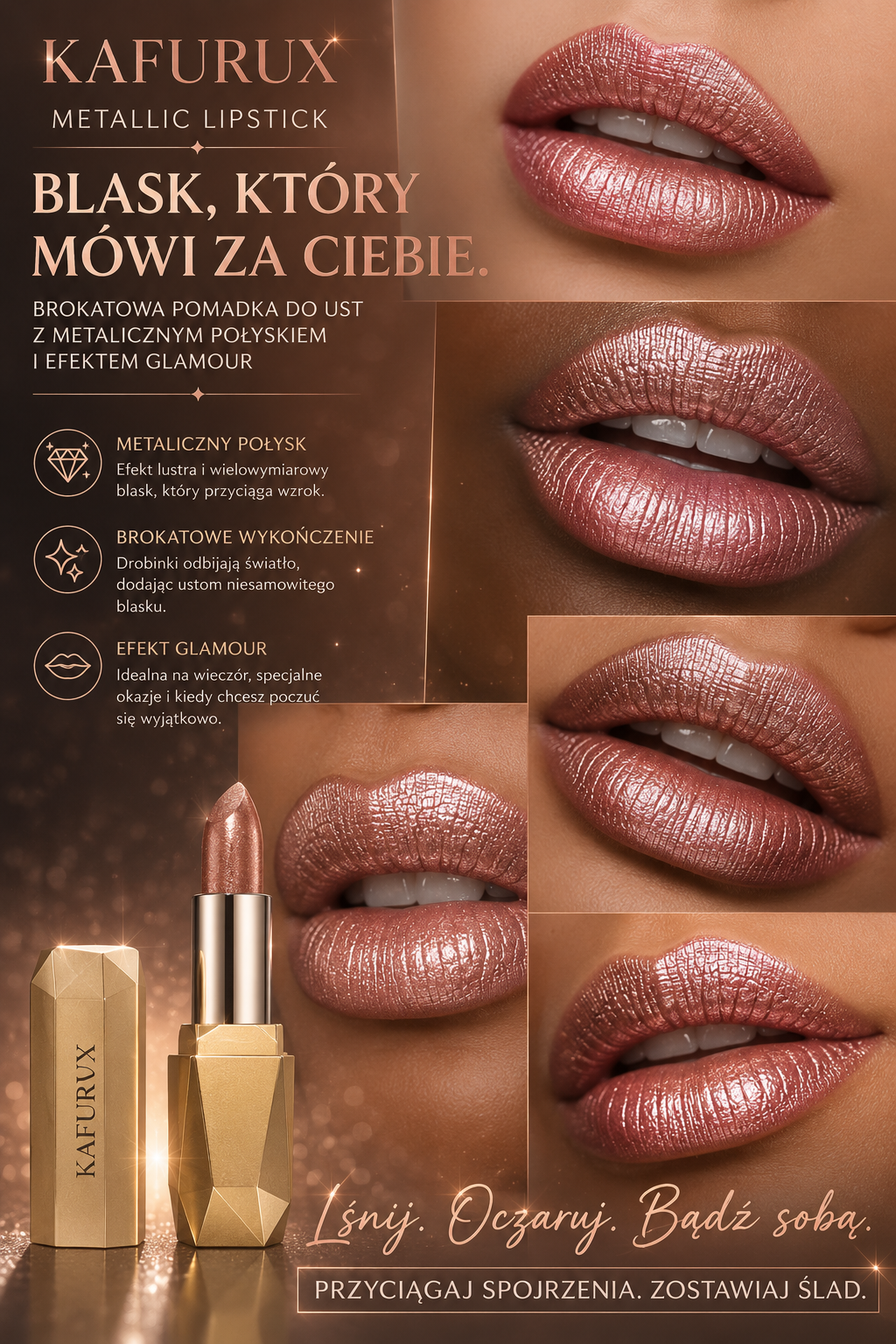 KAFURUX Metallic Lipstick – Brokatowa Pomadka z Efektem Metalicznego Blasku