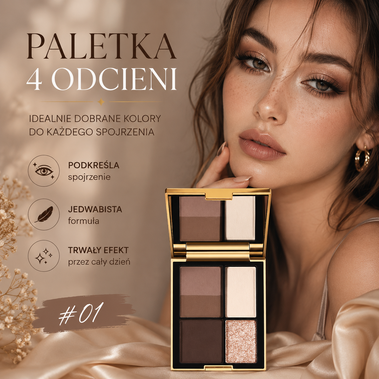 Modna Paletka Cieni 4 Odcienie – Beige Brown Smoky Makeup