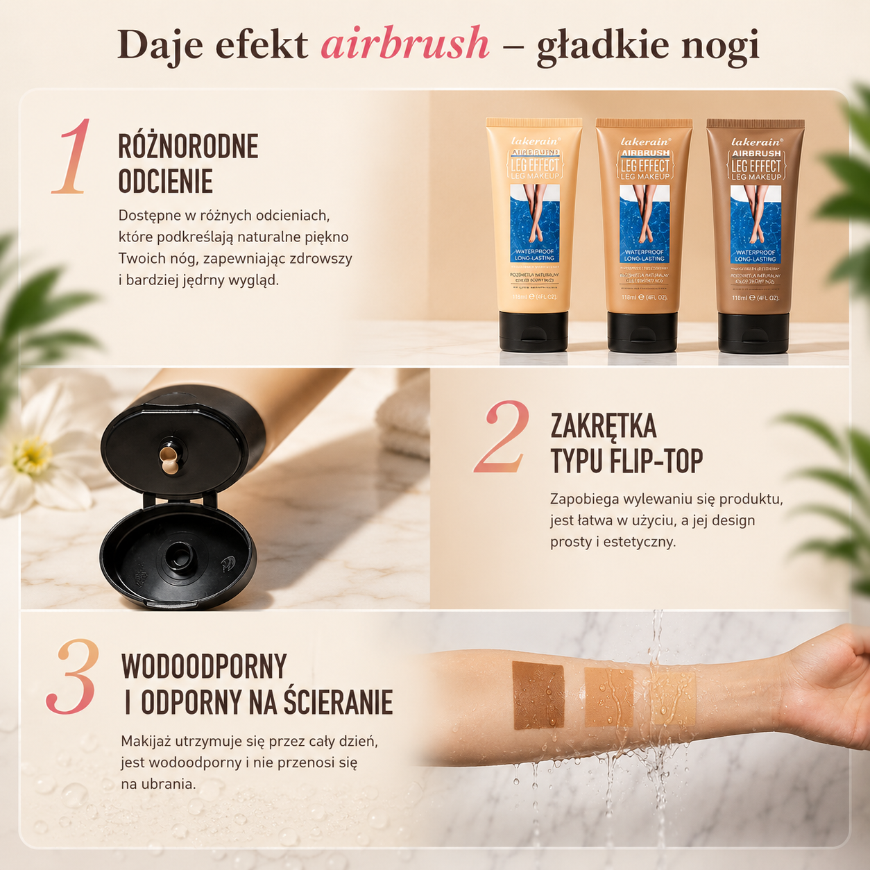 Lakerain Leg Makeup Lotion – Wodoodporny Podkład do Nóg i Ciała 118 ml