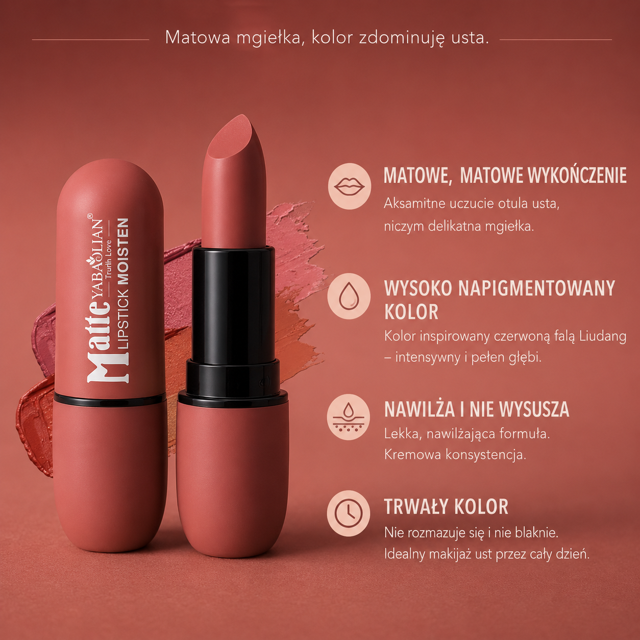 Paleta 6 Matowych Pomadek do Ust – Aksamitne Wykończenie, Wodoodporna i Długotrwała Formuła