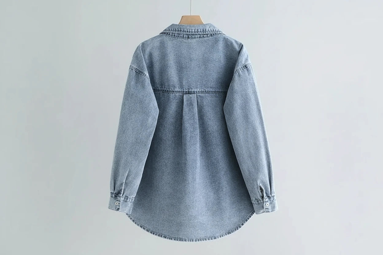 Koszula Jeansowa Damska Overshirt z Kieszeniami