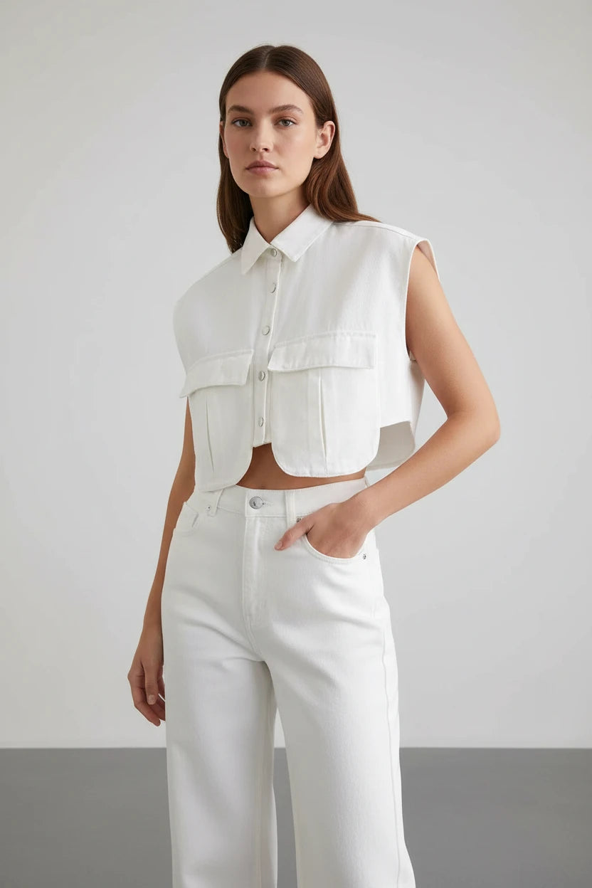 Bezrękawnik Jeansowy Damski Oversize z Dużymi Kieszeniami - Casualowa Kamizelka Denim