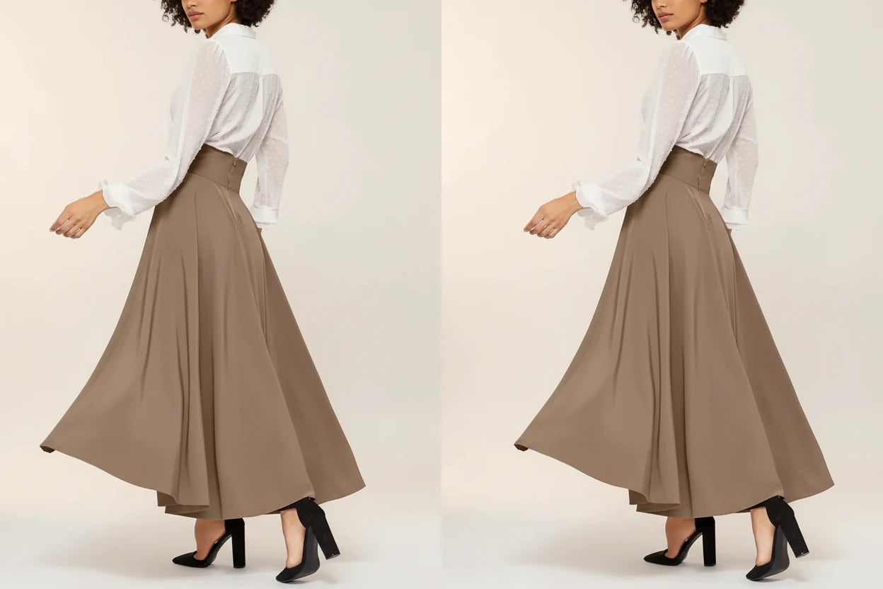 Plisowana Spódnica Maxi z Wysokim Stanem - Elegancka Spódnica Lace Up A-Line