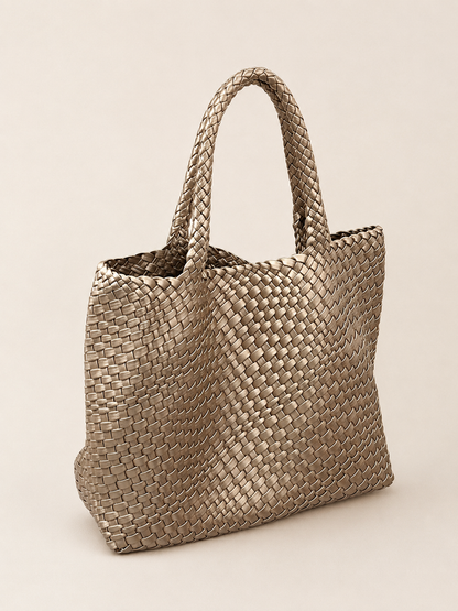 Pleciona Torebka Damska z Ekoskóry PU XXL – Duża Torba Shopper Hobo na Ramię