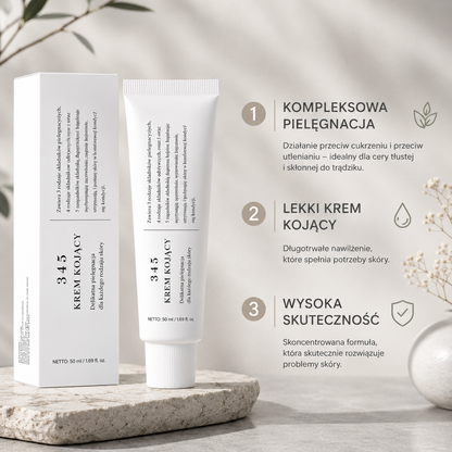 345 Soothing Cream  Koreański Krem Łagodzący i Nawilżający do Twarzy oraz Punktowy na Niedoskonałości