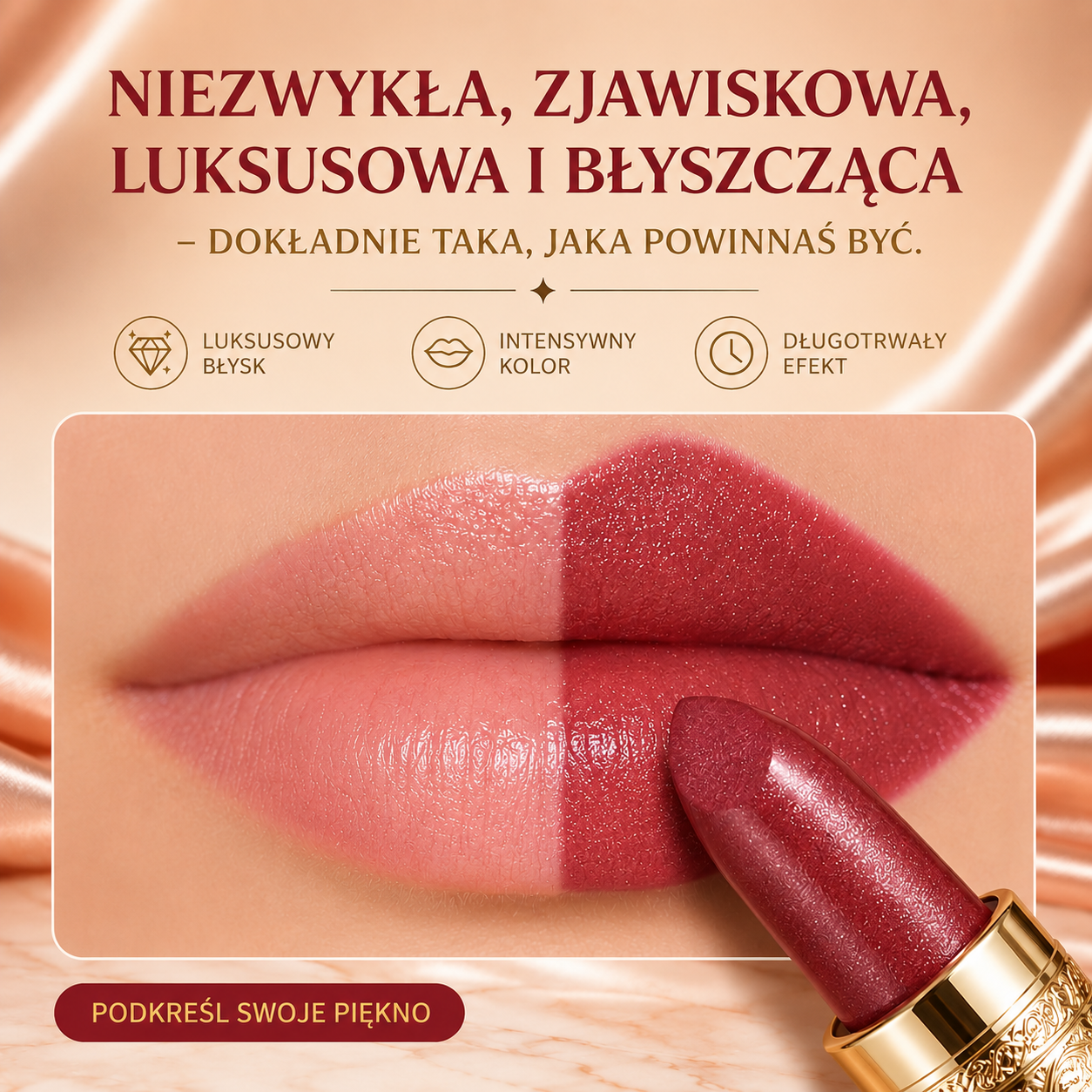 Błyszcząca Pomadka do Ust – Intensywny Kolor i Długotrwały Efekt