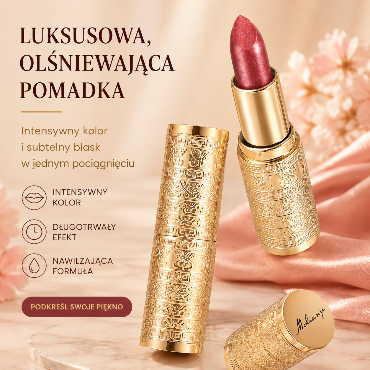 Błyszcząca Pomadka do Ust – Intensywny Kolor i Długotrwały Efekt