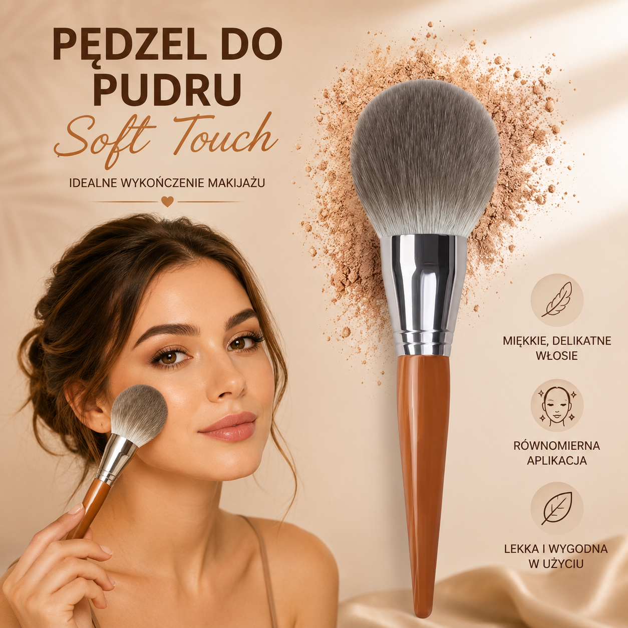 Profesjonalny Pędzel do Pudru i Różu – Miękkie Włosie Premium