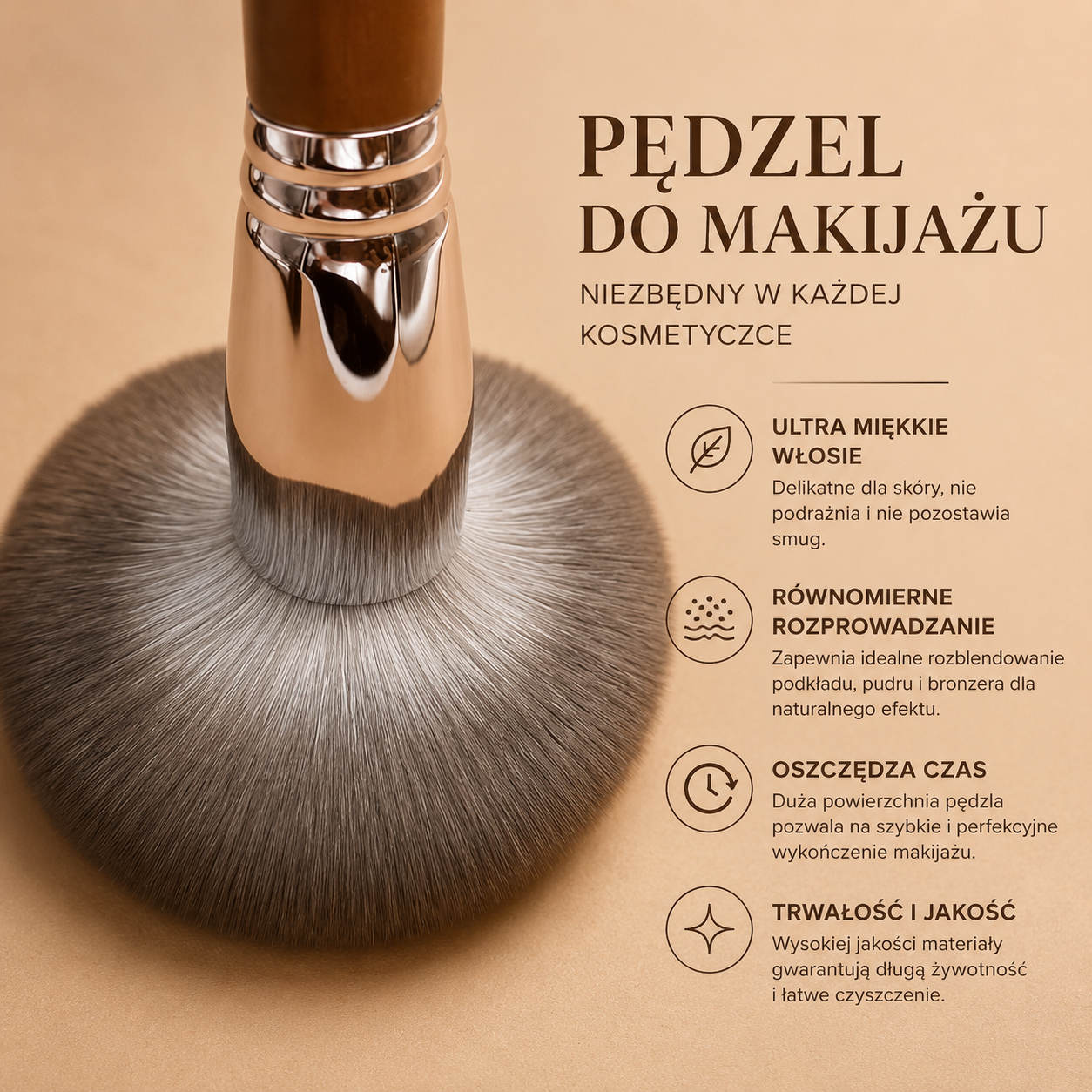 Profesjonalny Pędzel do Pudru i Różu – Miękkie Włosie Premium