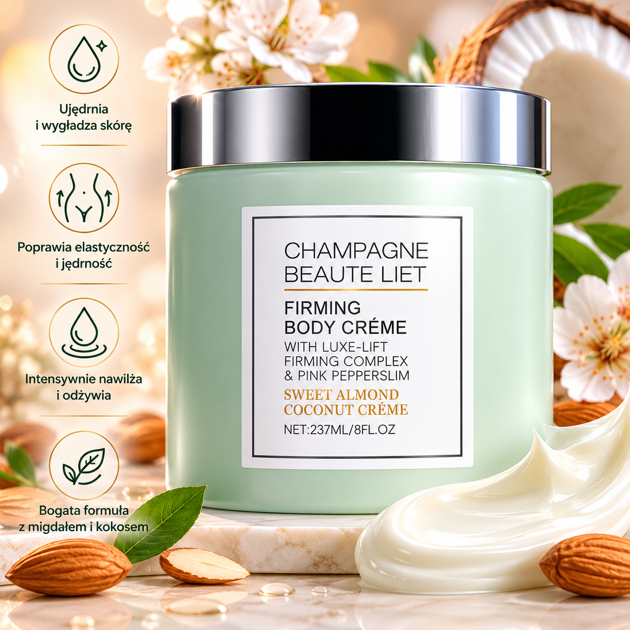 Ujędrniający Krem do Ciała Champagne Pepperslim – Intensywne Nawilżenie i Wygładzenie 237 ml