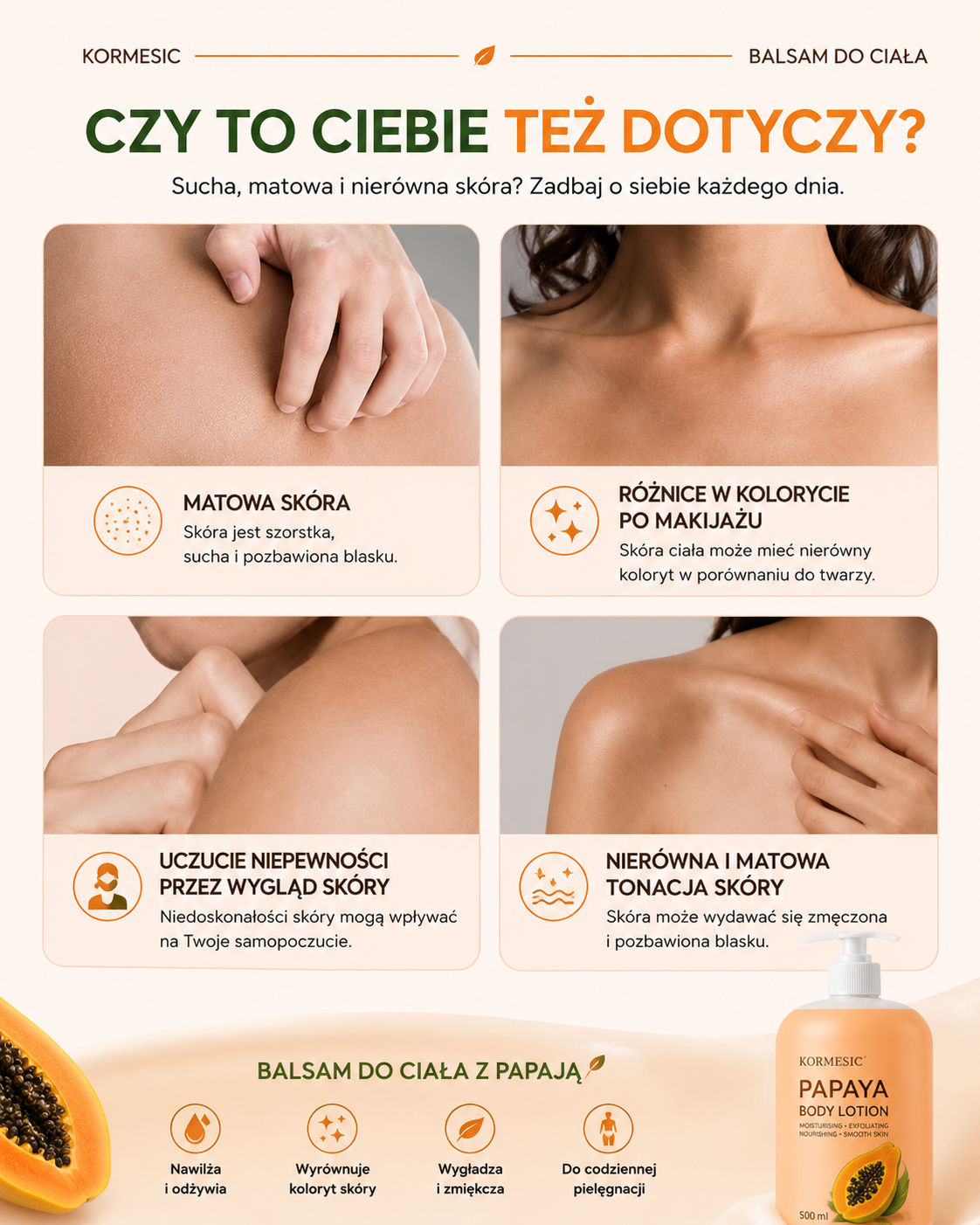 Papaya Glow Body Lotion 500 ml – Nawilżający Balsam do Ciała z Papają - Wygładza i Odżywia Skórę