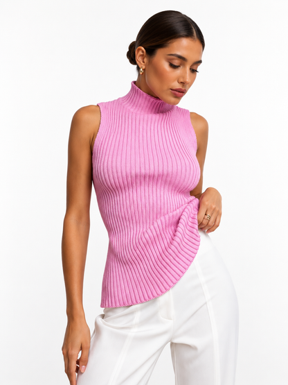 Damski Prążkowany Golf Bez Rękawów – Elegancki Dopasowany Top Dzianinowy Slim Fit  Meta Title
