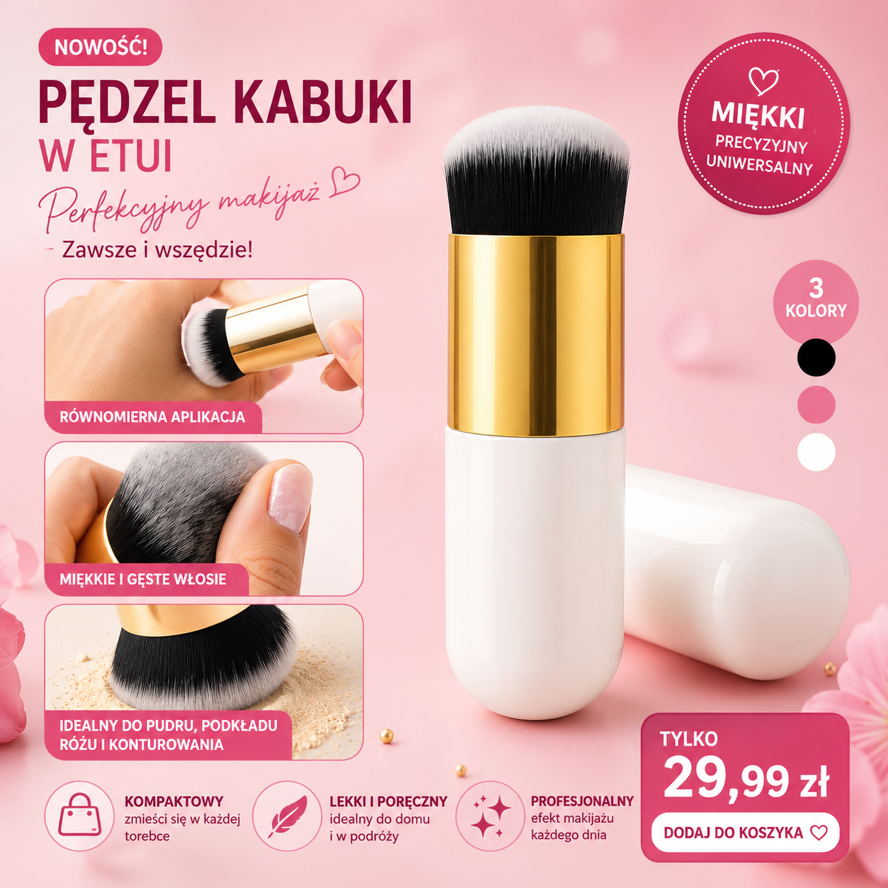 Pędzel do podkładu i korektora Flat Chubby – precyzyjna aplikacja BB, CC i Foundation