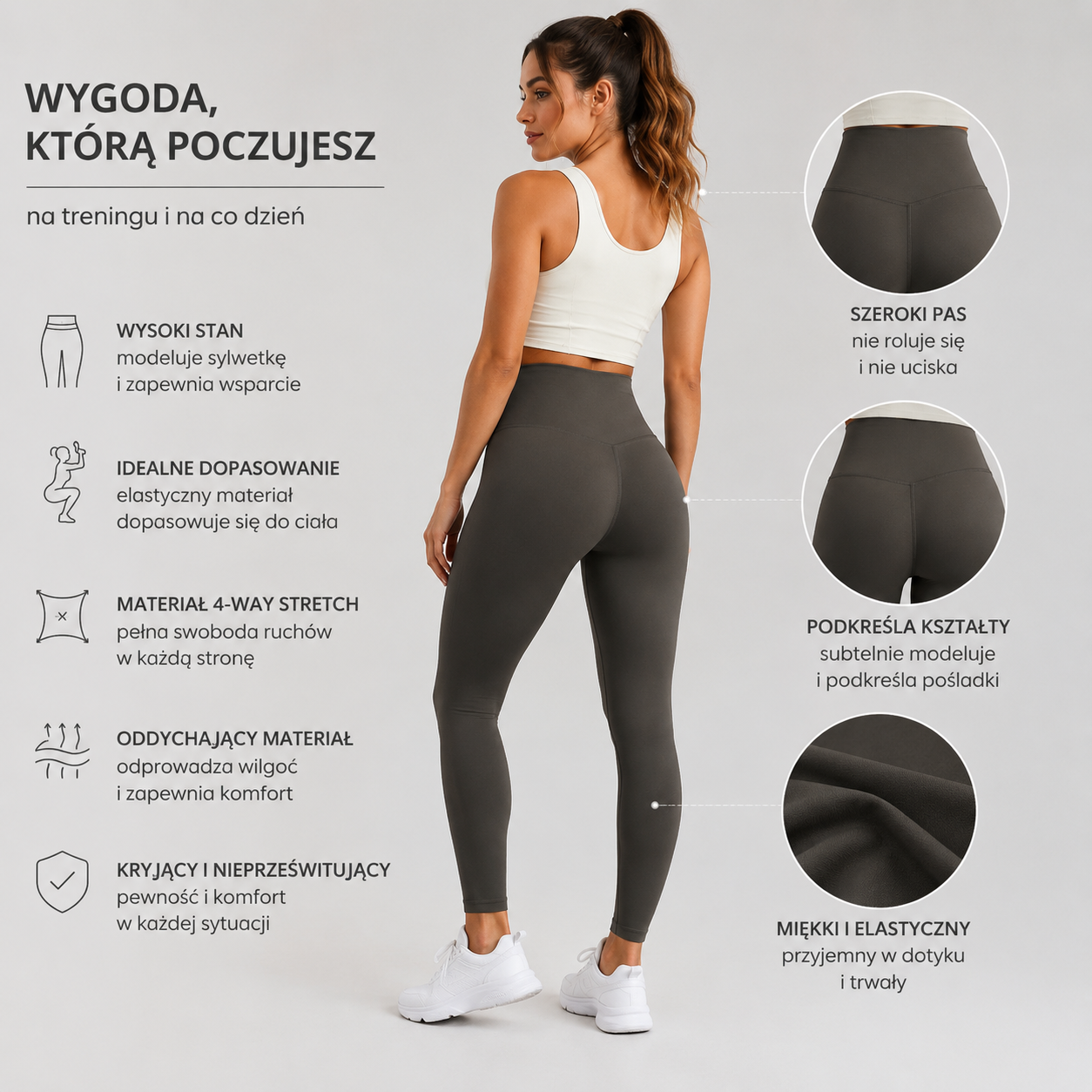 Damskie Legginsy Sportowe Push Up z Kieszenią Wysoki Stan - Bezszwowe Legginsy do Jogi i Fitness