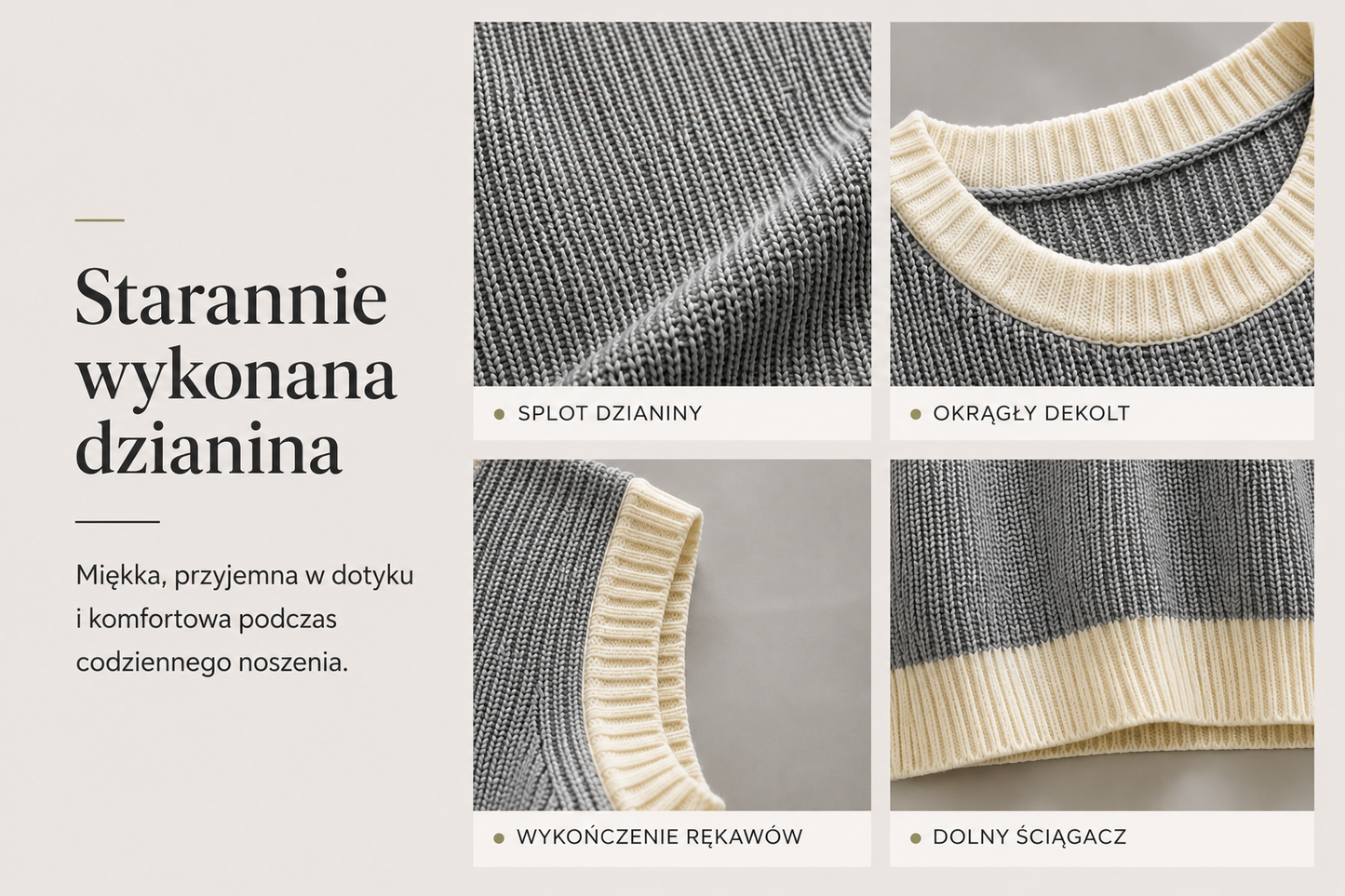 Damska Dzianinowa Kamizelka Sweter Bezrękawnik Oversize – Okrągły Dekolt