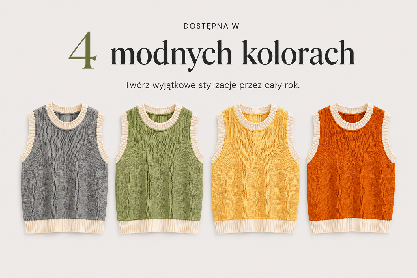 Damska Dzianinowa Kamizelka Sweter Bezrękawnik Oversize – Okrągły Dekolt