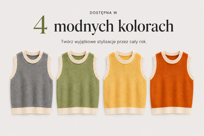 Damska Dzianinowa Kamizelka Sweter Bezrękawnik Oversize – Okrągły Dekolt
