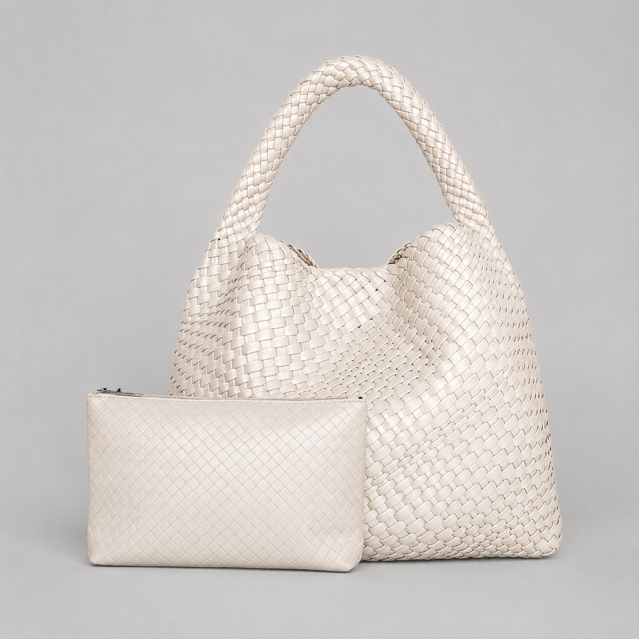 Torebka Damska Pleciona XXL – Shopperka na Ramię z Etui, Miękka Skóra PUSummer Beach Travel Tote Bag with Purse