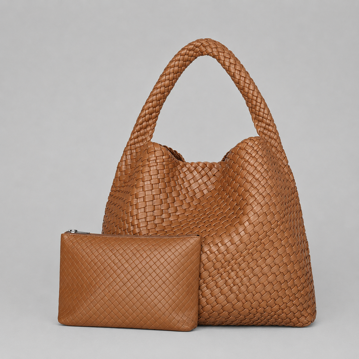Torebka Damska Pleciona XXL – Shopperka na Ramię z Etui, Miękka Skóra PUSummer Beach Travel Tote Bag with Purse