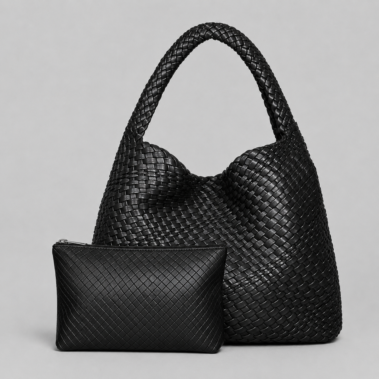 Torebka Damska Pleciona XXL – Shopperka na Ramię z Etui, Miękka Skóra PUSummer Beach Travel Tote Bag with Purse
