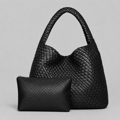 Torebka Damska Pleciona XXL – Shopperka na Ramię z Etui, Miękka Skóra PUSummer Beach Travel Tote Bag with Purse