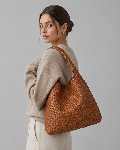 Torebka Damska Pleciona XXL – Shopperka na Ramię z Etui, Miękka Skóra PUSummer Beach Travel Tote Bag with Purse