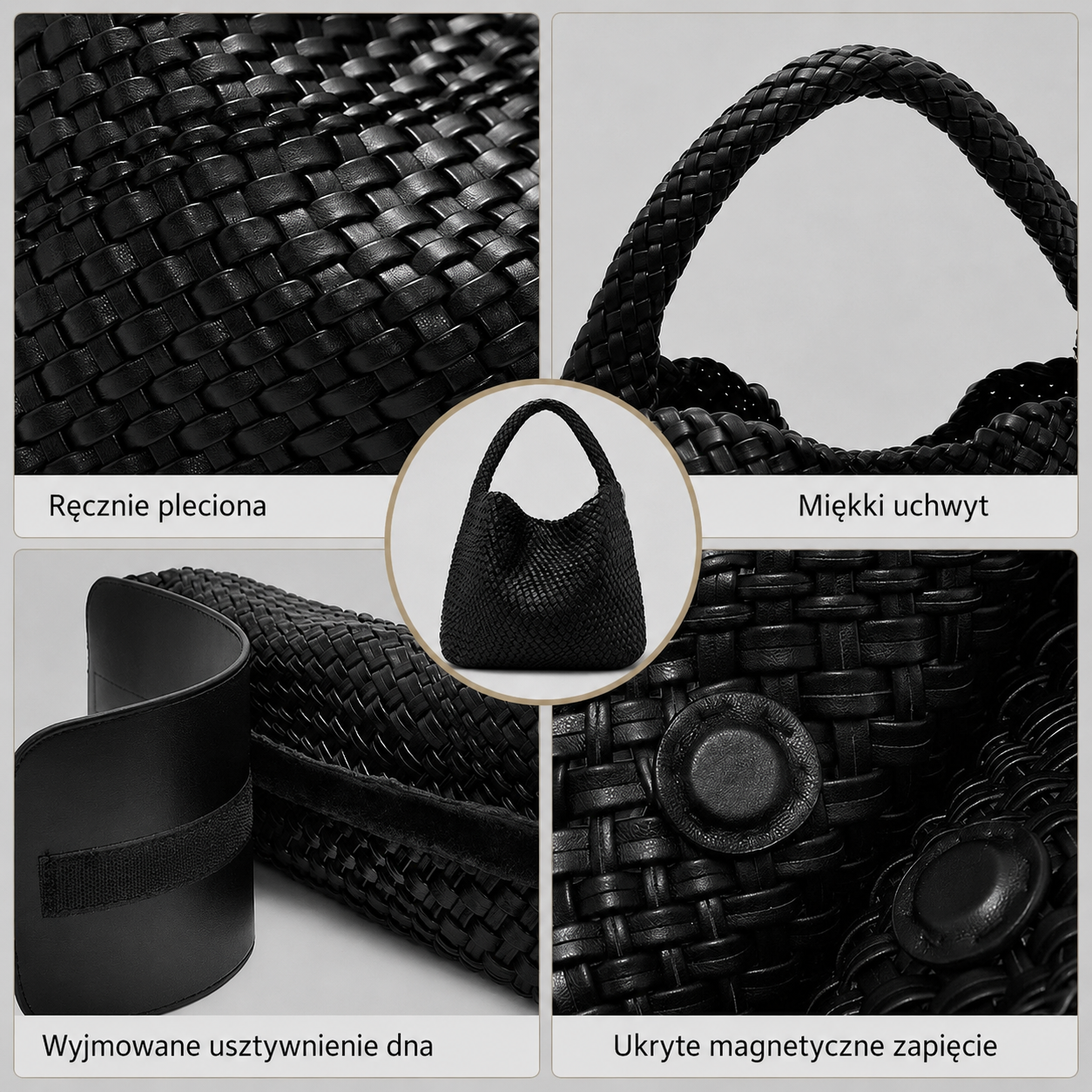 Torebka Damska Pleciona XXL – Shopperka na Ramię z Etui, Miękka Skóra PUSummer Beach Travel Tote Bag with Purse
