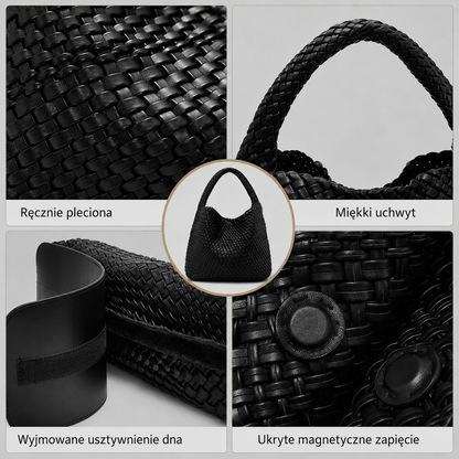 Torebka Damska Pleciona XXL – Shopperka na Ramię z Etui, Miękka Skóra PUSummer Beach Travel Tote Bag with Purse