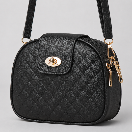Czarna pikowana torebka damska crossbody – elegancka listonoszka z podwójną komorą