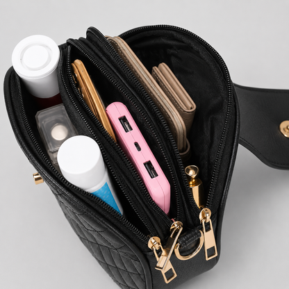Czarna pikowana torebka damska crossbody – elegancka listonoszka z podwójną komorą