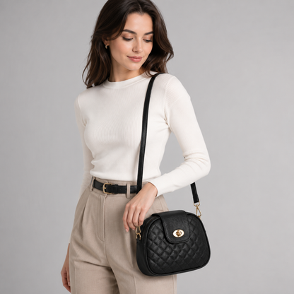 Czarna pikowana torebka damska crossbody – elegancka listonoszka z podwójną komorą