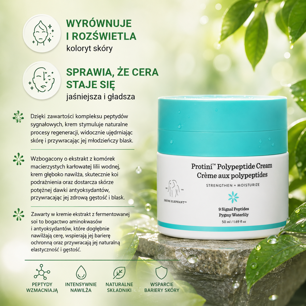 Peptydowy krem ujędrniający do twarzy – długotrwałe nawilżenie, anti-aging, 50ml