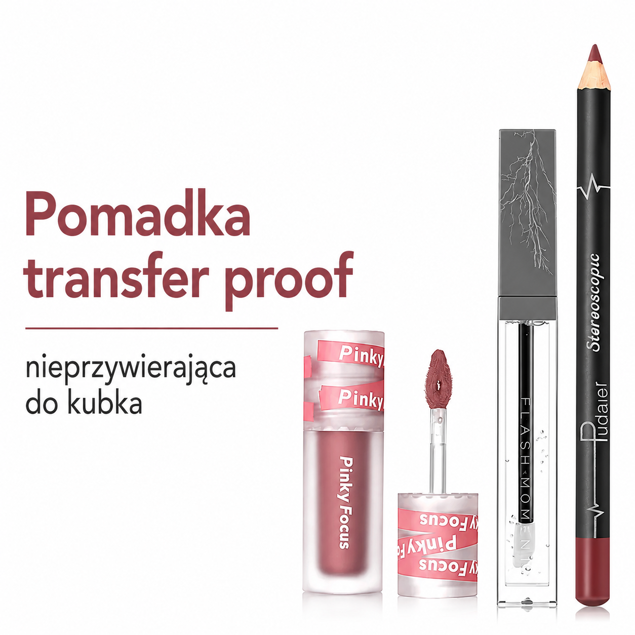 Zestaw do ust 3w1 – Konturówka, Matowa Pomadka i Błyszczyk  Trwały Makijaż Ust