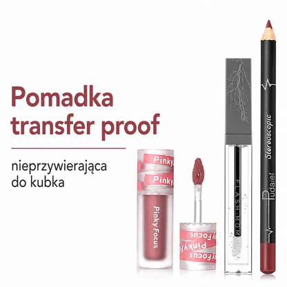Zestaw do ust 3w1 – Konturówka, Matowa Pomadka i Błyszczyk  Trwały Makijaż Ust