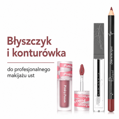Zestaw do ust 3w1 – Konturówka, Matowa Pomadka i Błyszczyk  Trwały Makijaż Ust