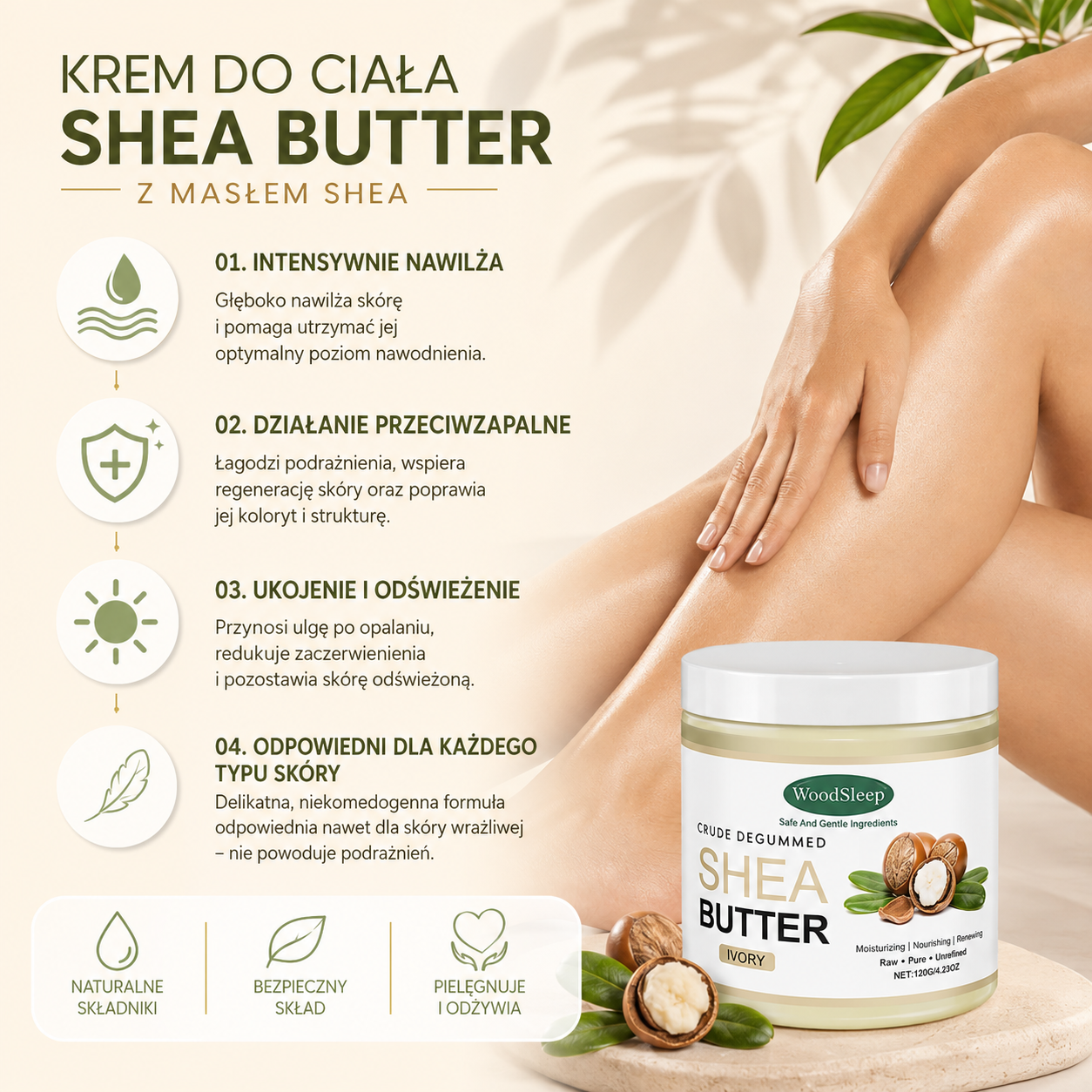 Naturalne Masło Shea Głębokie Nawilżenie Ciała i Twarzy 120g