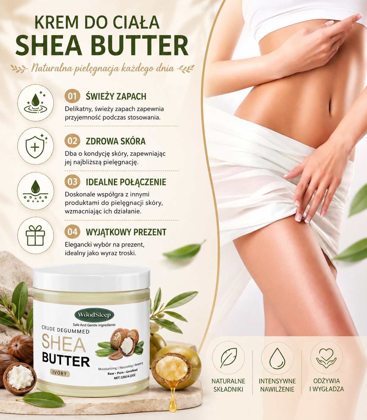 Naturalne Masło Shea Głębokie Nawilżenie Ciała i Twarzy 120g