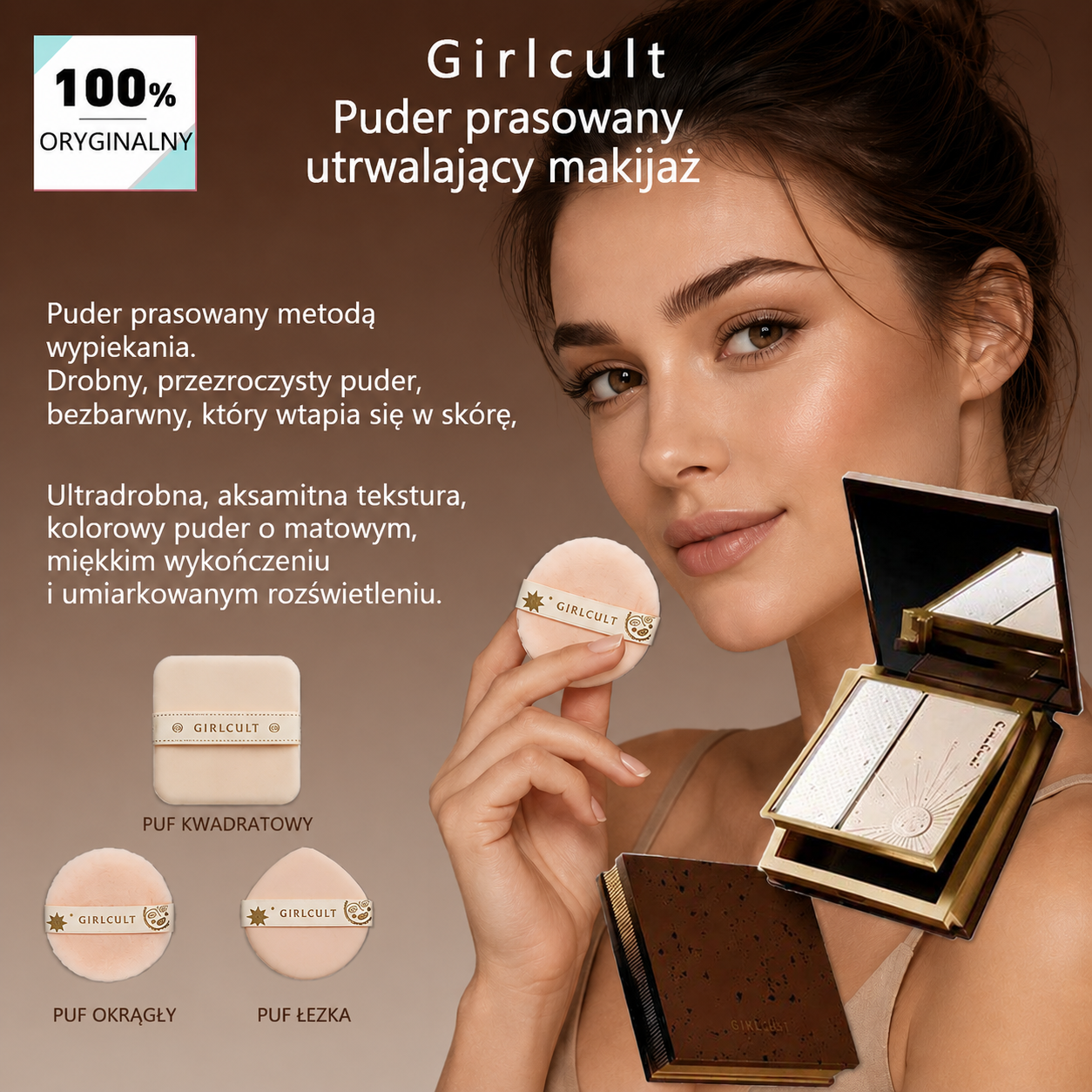 Girlcult Puder Prasowany Utrwalający Makijaż – Lekki, Matujący, Soft Focus, Naturalne Wykończenie
