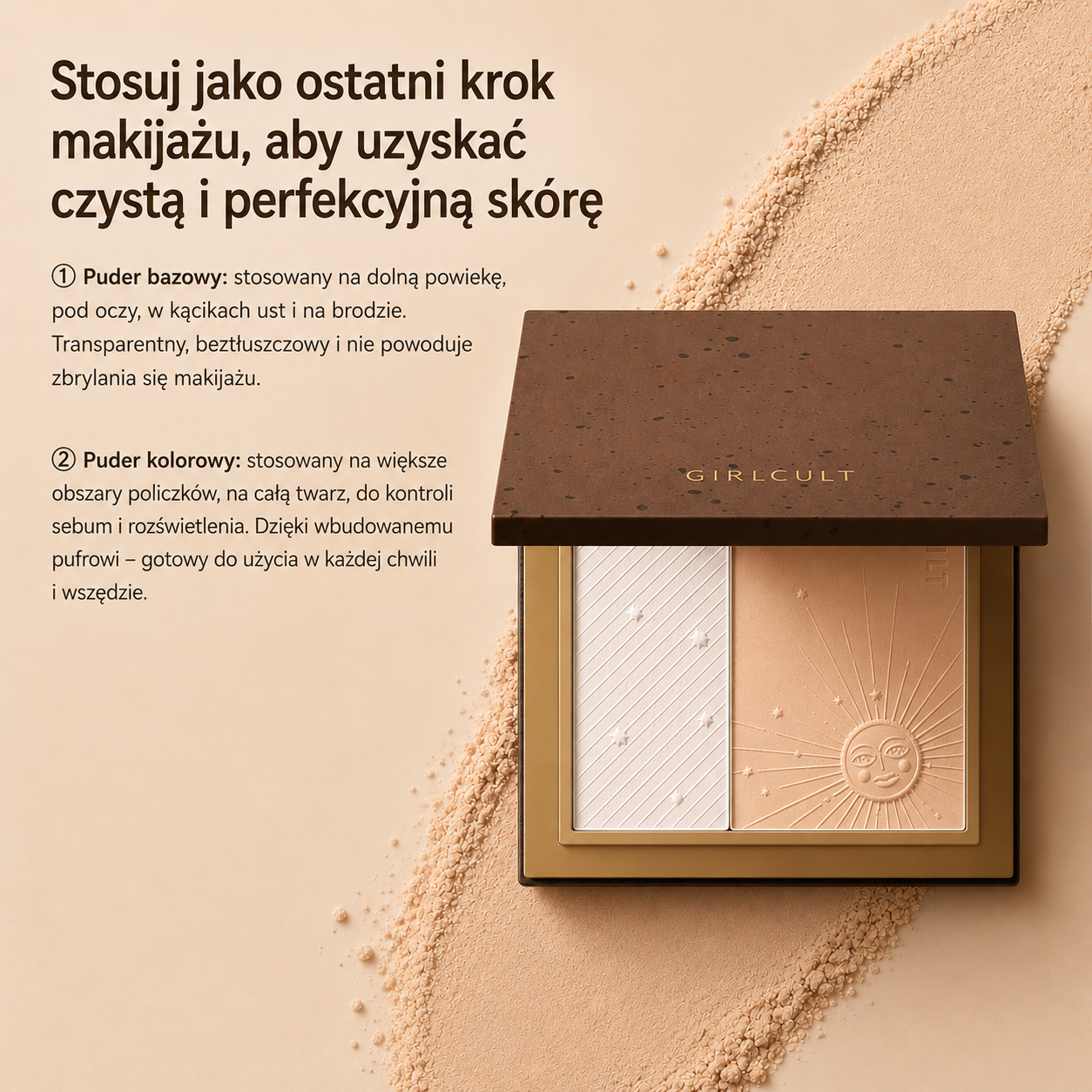 Girlcult Puder Prasowany Utrwalający Makijaż – Lekki, Matujący, Soft Focus, Naturalne Wykończenie