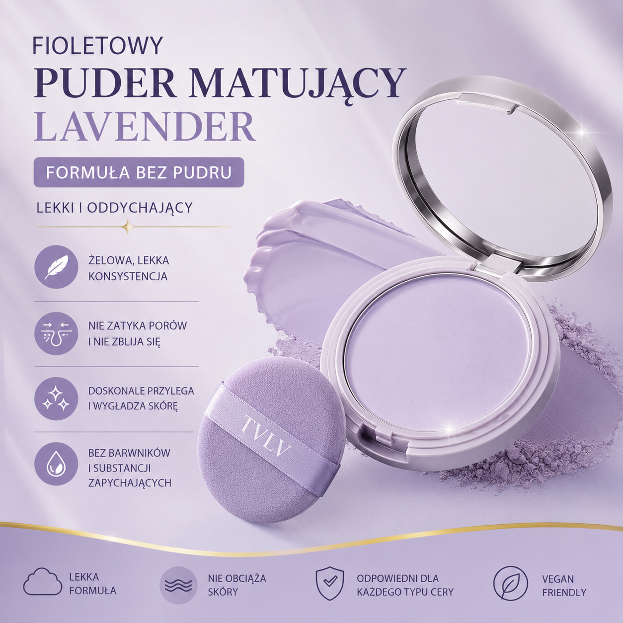 Fioletowy Kremowy Puder do Twarzy Cream to Powder – Matujący, Wygładzający i Konturujący Efekt