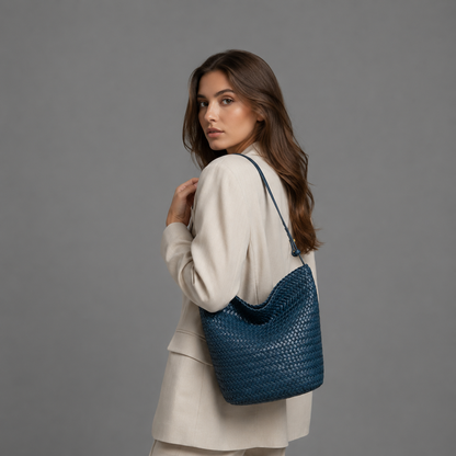 Pleciona Torebka Damska Bucket z Ekoskóry PU – Modna Torebka na Ramię i Crossbody