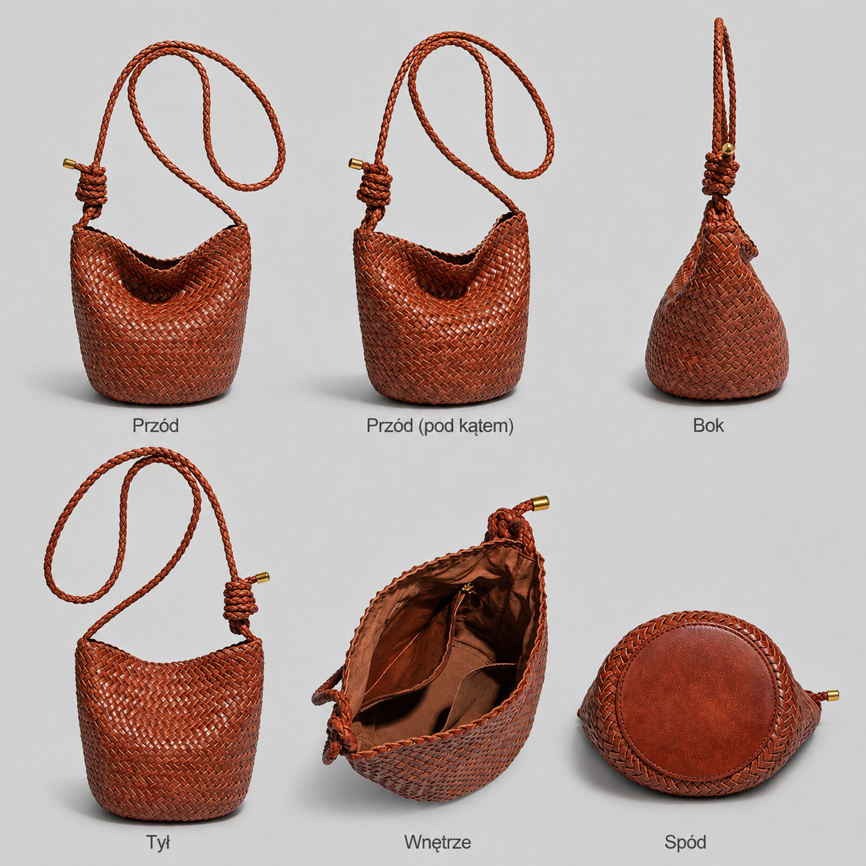 Pleciona Torebka Damska Bucket z Ekoskóry PU – Modna Torebka na Ramię i Crossbody