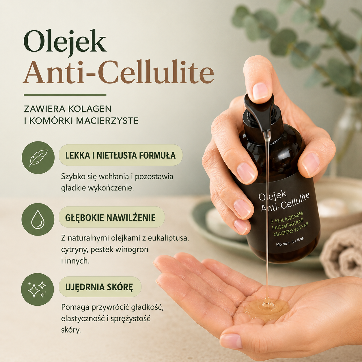 Olejek do Masażu Antycellulitowego 100ml/240ml – Nawilżający Olejek SPA z Kolagenem