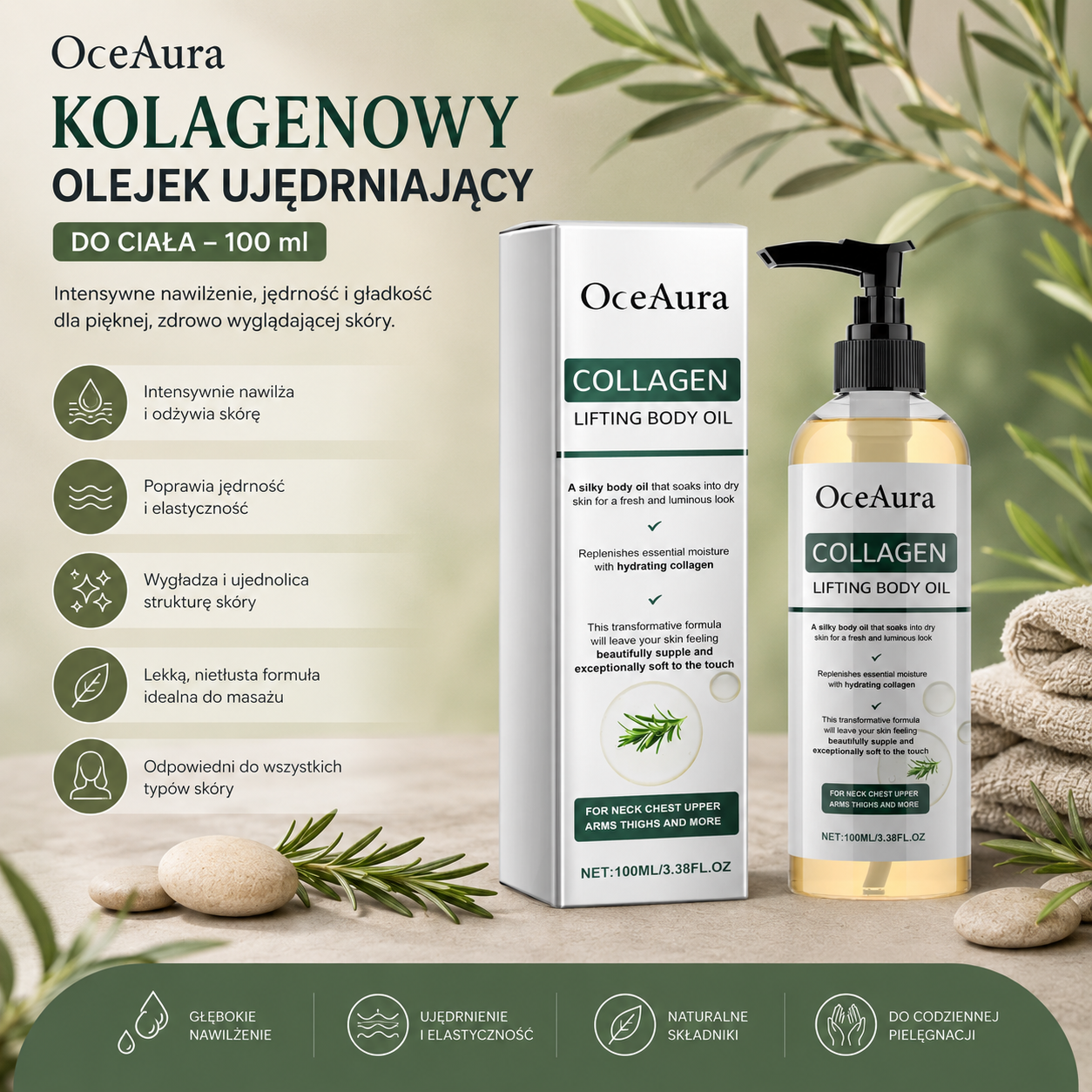 Kolagenowy Olejek Ujędrniający do Ciała 100 ml – Nawilżenie i Wygładzenie - OceAura