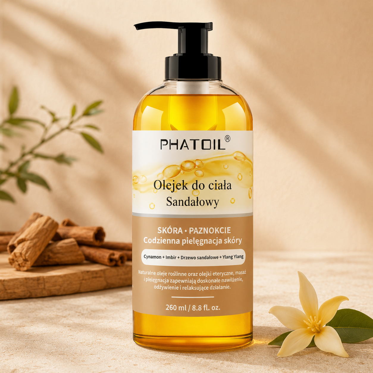 PHATOIL Olejek do Ciała 260 ml – Nawilżający Olejek do Masażu, Ciała i Włosów - 6 Zapachów do Wyboru