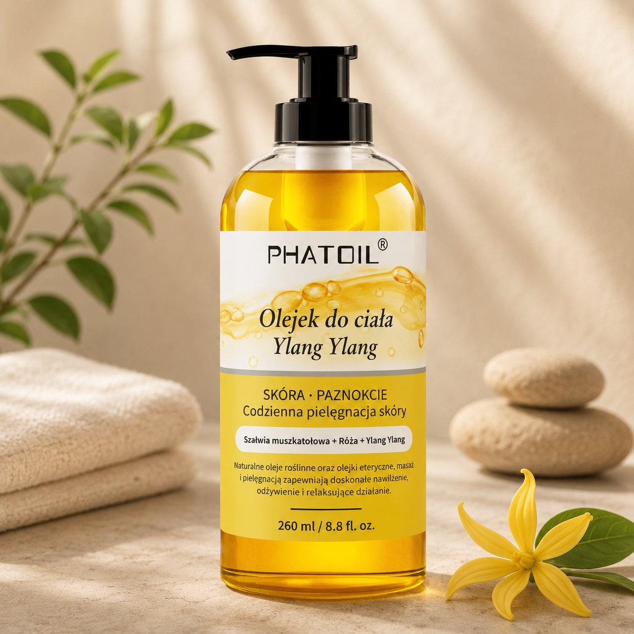 PHATOIL Olejek do Ciała 260 ml – Nawilżający Olejek do Masażu, Ciała i Włosów - 6 Zapachów do Wyboru